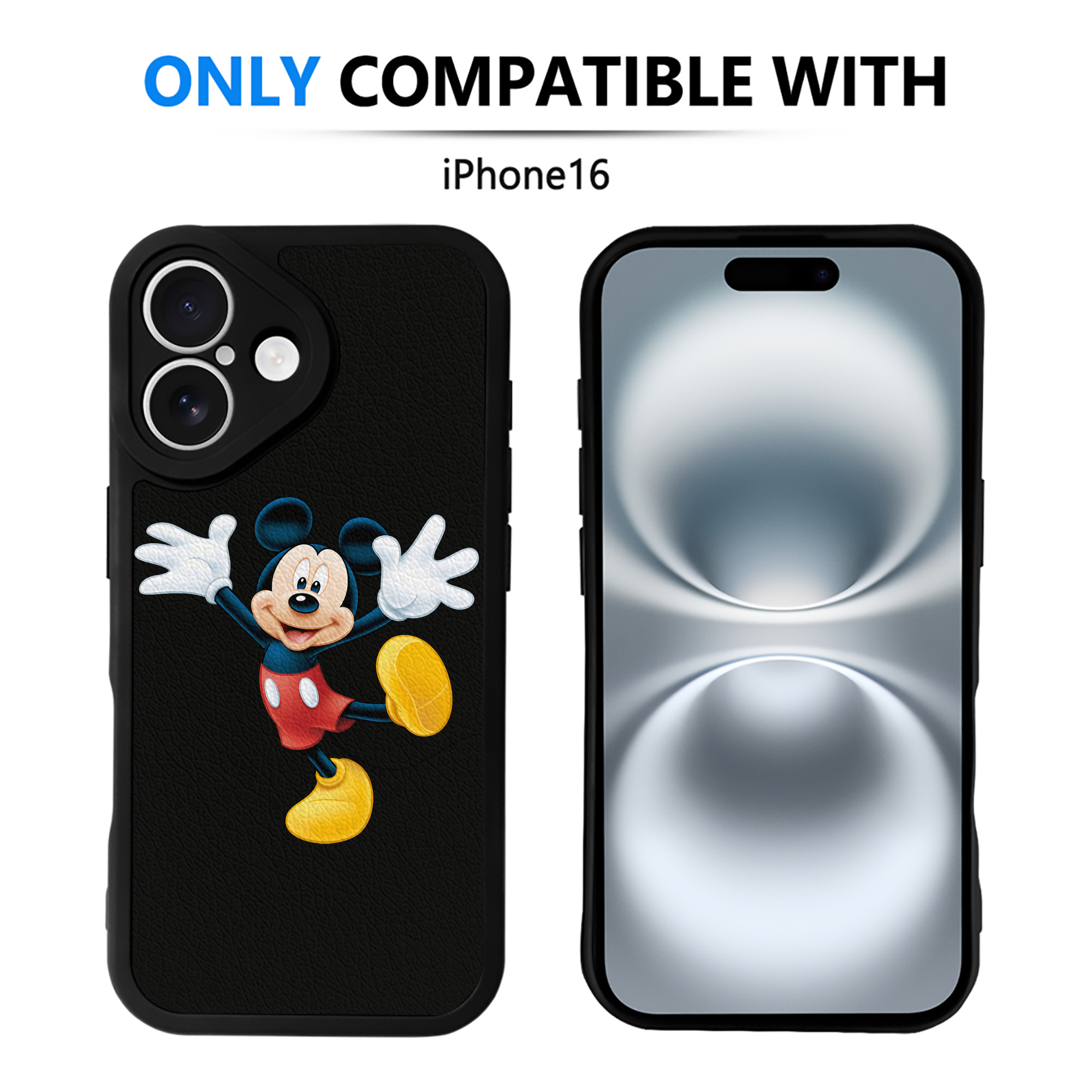 （画像用） ミッキーマウス Mickey Mouse 【iPhone 16シリーズ対応】シリコンスマホケース（レザー調） 材質：シリコン